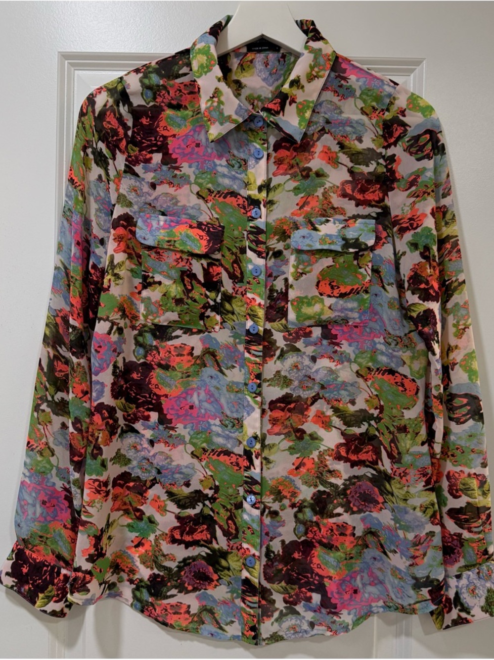 BCBGMaxAzria Multicolor Floral Print Button-Up Blouse